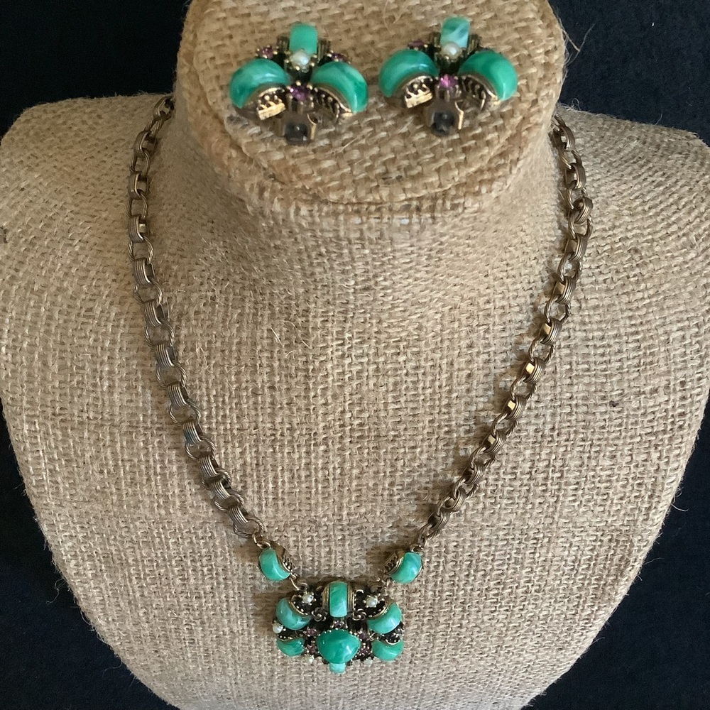 Vintage Unsigned Selro necklace & clip on earrings sets.